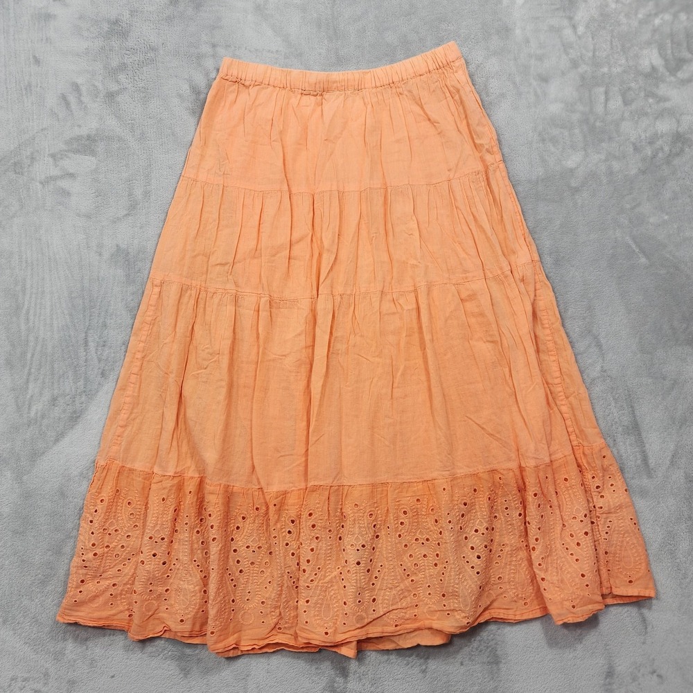 Great Northwest Indigo Skirt Womens L Orange Peasant Midi Eyelet Boho Tiered